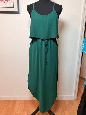 Nerlerolian Emerald Green Maxi Dress L Flowy Tiered Cami Boho Vacation